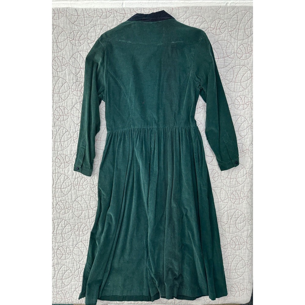 VTG Eddie Bauer Corduroy Dress Green Embroidered Button Front / Women's XS P - Picture 6 of 10